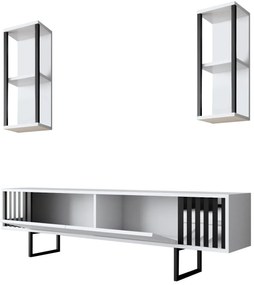 Conjunto de Mobiliário de Sala Chrome Line Set – Branco/Preto – Espess