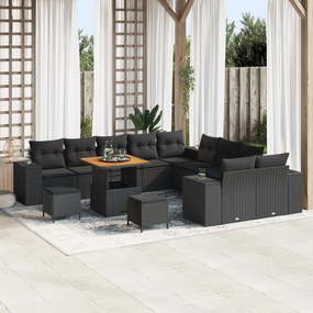 Conjunto de Sofás de Jardim vidaXL de 13 Peças com Almofadas Preto Rat