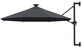 312524 vidaXL Guarda-sol parede c/ luzes LED e poste metálico 300cm antracite