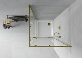 Mexen Rio cabine de duche quadrada 90 x 90 cm, transparente, dourada + base de duche Flat, branco - 860-090-090-50-00-4010G
