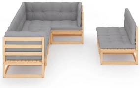 7 pcs conjunto lounge de jardim c/ almofadões pinho maciço