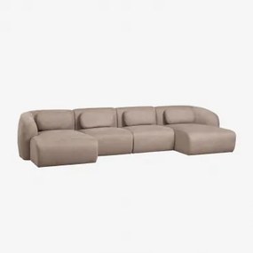 Sofá Modular Com Chaise Longue Dupla De 4 Peças Em Chenille Coquette Chenille Castanho Trigo - Sklum