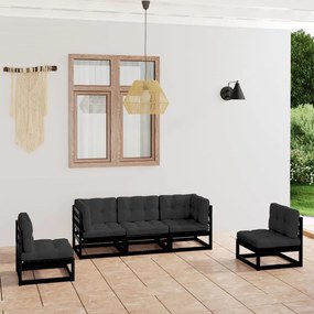 vidaXL 5 pcs conjunto longue de jardim c/ almofadões pinho maciço