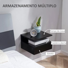 Conjunto de 2 Mesinhas de Cabeceira Flutuantes - Preto - Design Modern
