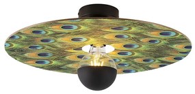Candeeiro de teto preto com abajur plano design de pavão 45 cm - Combi Moderno