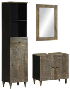 vidaXL 3 pcs conj. móveis p/ casa de banho madeira mangueira maciça