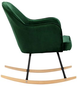 Cadeira de baloiço veludo verde-escuro
