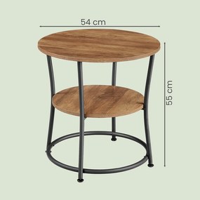 Mesa auxiliar ou mesa de cabeçeiracom 2 prateleiras 54 x 55 cm (diâmetro x A), estrutura metálica castanho-preto