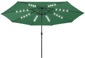 Guarda-sol de jardim com luzes LED 400 cm verde
