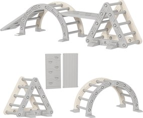 Triângulo de escalada infantil 8 em 1, arco de escalada, rampa dupla para escalar e deslizar, 279 x 80 x 69 cm, cinzento