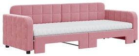 Sofá-cama com gavetão e colchões 80x200 cm veludo rosa
