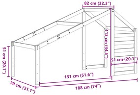 Telhado de cama infantil 188x82x113cm pinho maciço castanho-mel