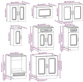 8 peças armário de cozinha conjunto Kalmar branco brilhante