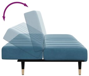 Sofá-cama 2 lugares c/ apoio de pés veludo azul