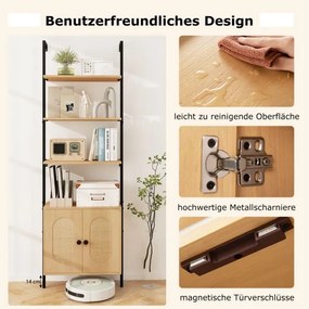 Estante de parede 60 x 30 x 184 cm 3 níveis com armário de rattan, forma de escada para montagem na parede Natural e preto