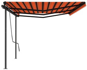 Toldo retrátil manual com postes 6x3 m laranja e castanho