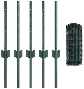 Cerca Euro com 5 Posts em U Verde 0.4x10 m Aço