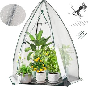 Mini estufa portátil 160 x 139 x 182 cm PE com porta com fecho e janela de rede para proteção no inverno Transparente