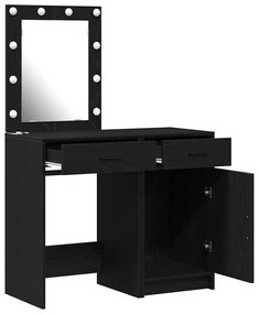 Conjunto de Mesa de Toucador 2 Peças com LED de Carvalho Preto Engenha