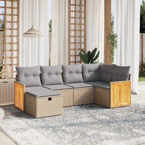 6 pcs conj. sofás jardim c/ almofadões vime PE bege misturado