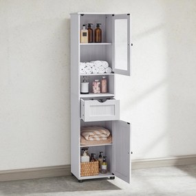 Armário de casa de banho com prateleiras reguláveis em altura  40 x 30 x 165 cm Branco com grão de madeira