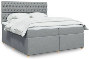 Cama com molas/colchão 200x200 cm tecido cinza-claro