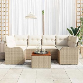 Conjunto de Sofá de Jardim vidaXL de 7 Peças com Almofadas Bege de Rattan Poliéster e Acácia