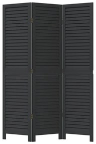 Biombo com 3 painéis madeira de paulownia maciça preto