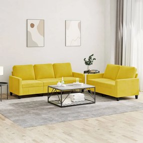 2 pcs conjunto de sofás com almofadões veludo amarelo