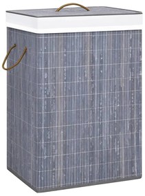 Cesto para roupa suja c/ secção única bambu cinzento