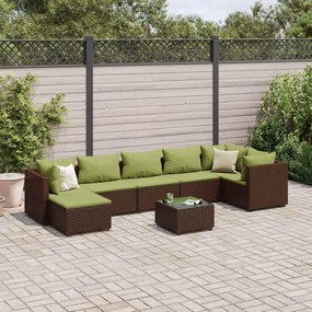8 pcs conjunto lounge de jardim c/ almofadões vime PE castanho