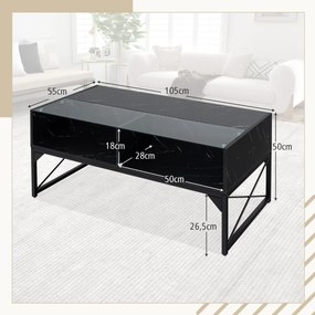 Mesa de centro com luzes LED de alto brilho com tampo de mármore sintético e tampo de vidro temperado com 4 cubos Preto