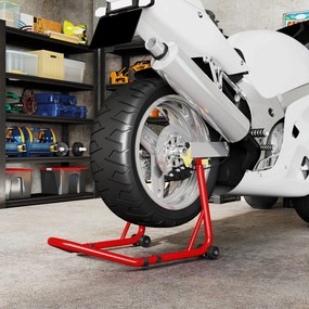 Bloqueador de roda de moto para pneu traseiro com capacidade para 544 kg, com garfos ajustáveis em U e L em aço, 69 x 58,5 x 34,5 cm, vermelho