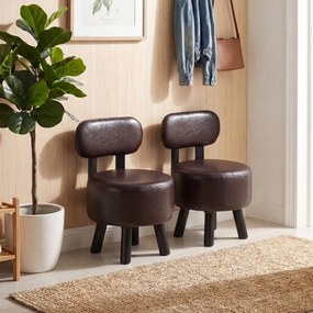 Conjunto de 2 pufes com encosto em madeira de borracha e espuma espessa, com capacidade para 150 kg, 32,5 x 35 x 51 cm, para sala de estar ou hall de
