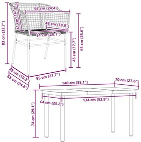 Conjunto de jantar jardim 5 peças vidro vime PE preto