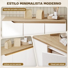 Aparador de Sala com 3 Portas Prateleiras Ajustáveis Pernas de Madeira para Cozinha Entrada 107x35x76,5 cm Carvalho e Branco
