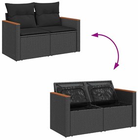 7 pcs conjunto sofás jardim c/ almofadões vime PE/acácia preto