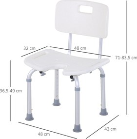 Banco de duche, cadeira de duche ergonómica, altura ajustável, pés antiderrapantes, carga máxima de 136 kg, alumínio e HDPE