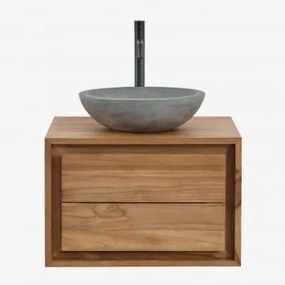 Conjunto De Móvel De Casa De Banho Suspenso Em Madeira De Teca Jabari Madeira De Teca & Cimento Cinzento Redondo Ø40 Cm Tarsis & Sem Espelho & - Sklum