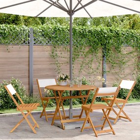 vidaXL 5 pcs conj. jantar p/ jardim tecido/madeira maciça branco nata