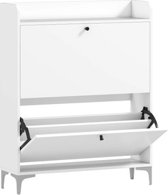 HOMCOM Armário para Sapatos 16 Pares Armário para Sapatos com 2 Gavetas Basculantes Prateleiras Ajustáveis 80x24x101cm Branco | Aosom Portugal