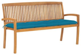 vidaXL Banco de jardim empilhável c/ almofadão 159 cm teca maciça