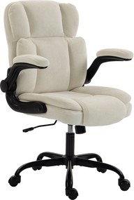 HOMCOM Cadeira de Escritório Ergonómica em Chenille, Função de Basculamento, Apoios de Braço Eleváveis, Altura Ajustável, 70x67x108cm, Bege | Aosom Portugal