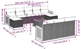 11 pcs conjunto sofás de jardim c/ almofadões vime PE preto