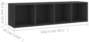 Móvel de TV 142,5x35x36,5 contraplacado cinzento