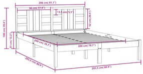 Estrutura de cama 200x200 cm madeira maciça castanho mel