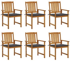 vidaXL Cadeiras de jardim com almofadões 6 pcs acácia maciça