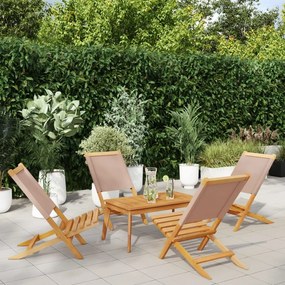 vidaXL Cadeiras jardim dobráveis 4pcs tecido/madeira cinza-acastanhado