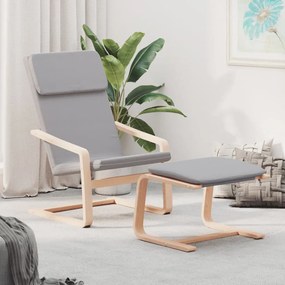 Cadeira de descanso com banco p/ pés tecido cinza-claro