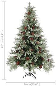 Árvore Natal pré-iluminada c/ pinhas 150 cm PVC/PE verde/branco